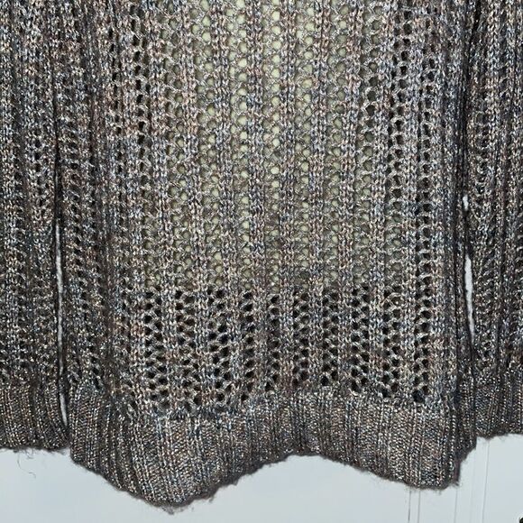 Chico’s gold & silver metallic cowl neck open weave long sleeved sweater - Picture 3 of 10